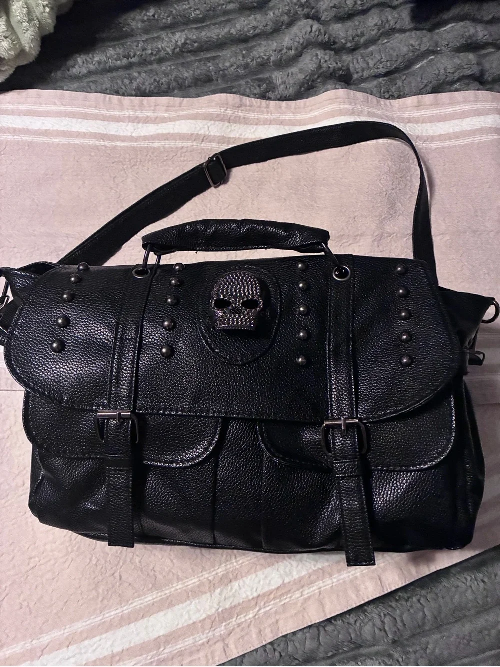 Black Men/ Women Skull Accent Messenger Bag